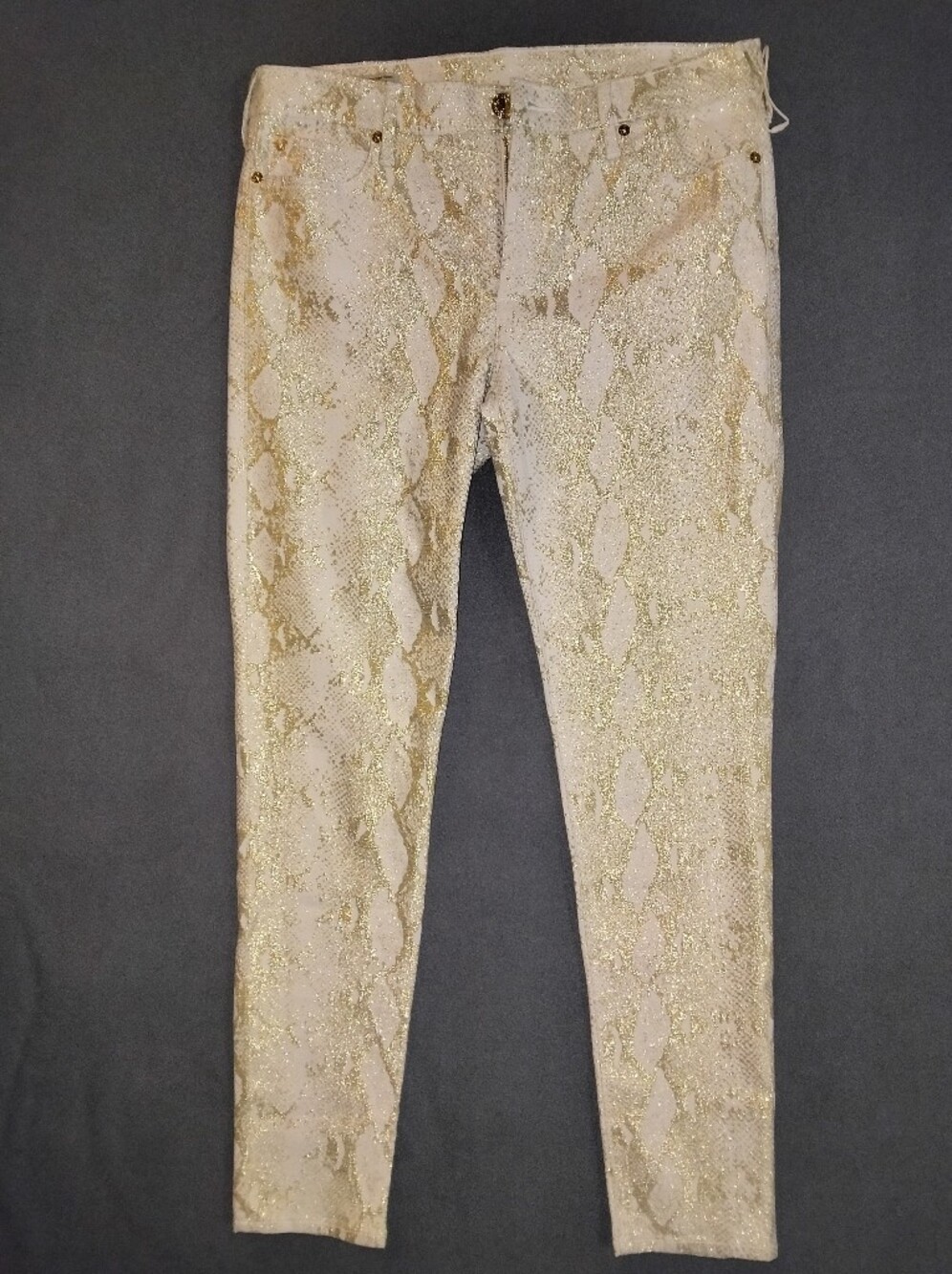 True Religion Gold Snake-Print Skinny Pants